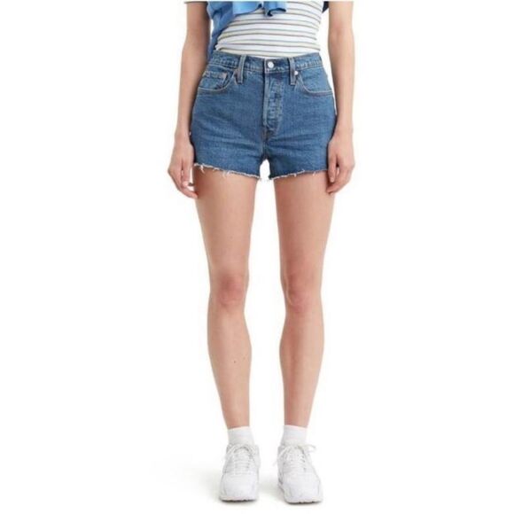 Levi’s 501 Button Fly Denim cut Off Raw Hem Shorts Size 28 - Picture 1 of 11